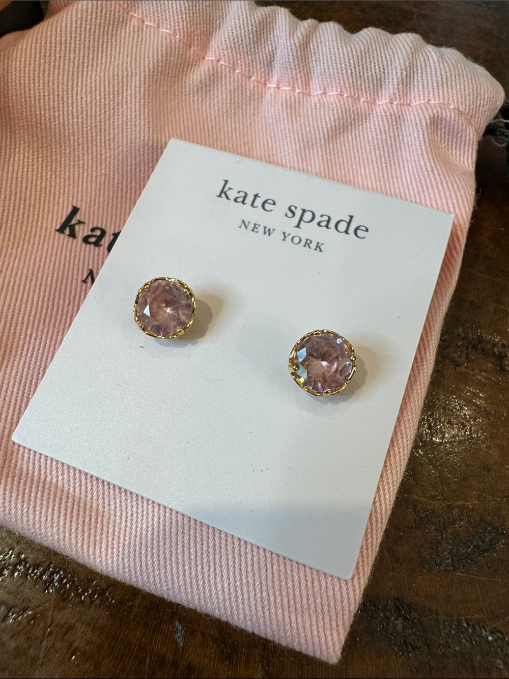 kate spade Pink Crystal Gold-Tone Stud Earrings